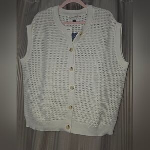 Universal Thread Cream Knit Button-Front Sleeveless Sweater Vest